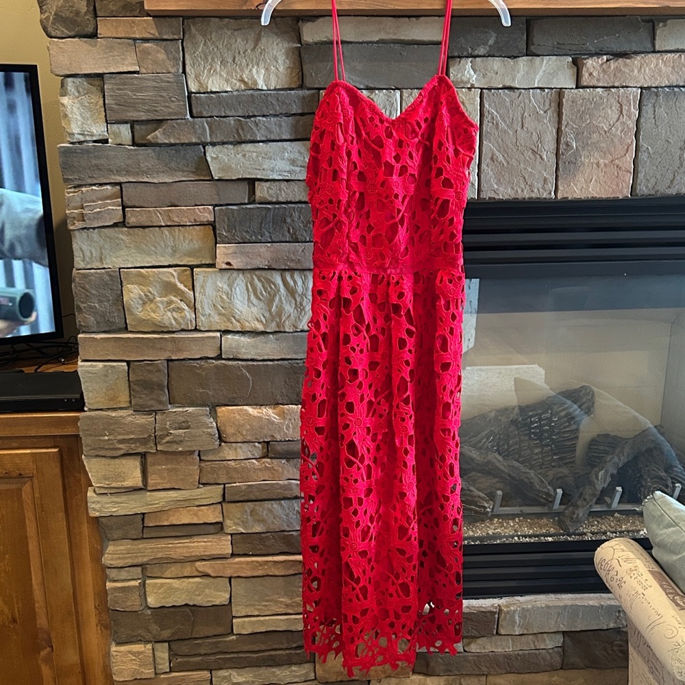 Long Tall Sally Vibrant Red Lace Midi Dress
